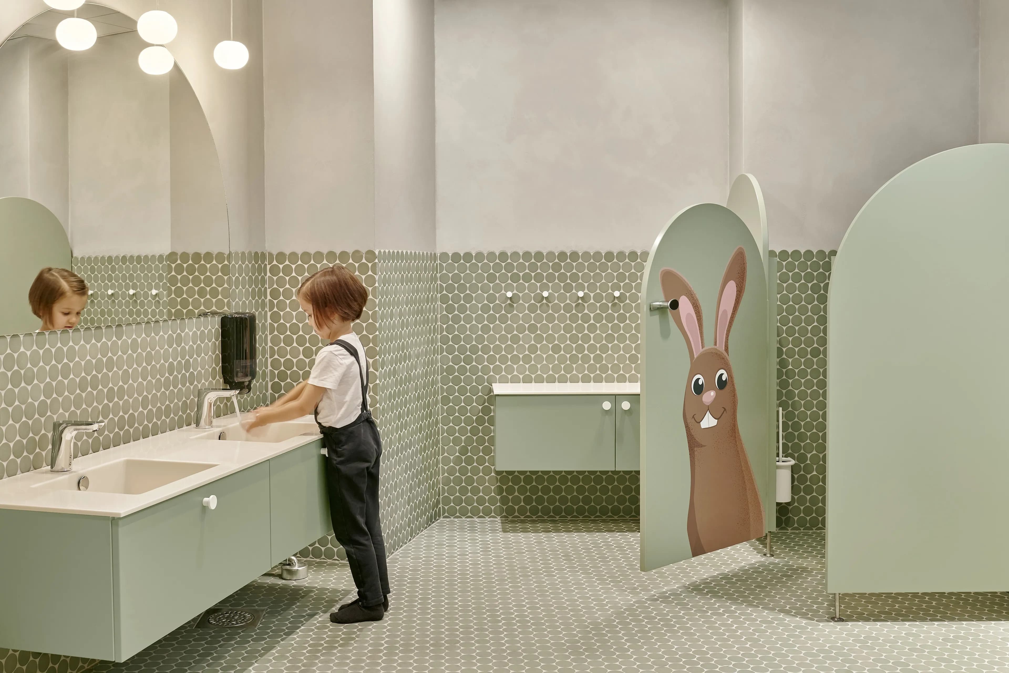 Image of the bathroom at New Nordic School by the Sea in Helsinki.