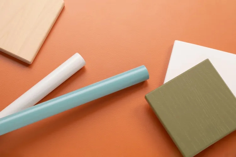 Conceptual image containing material and colour samples.